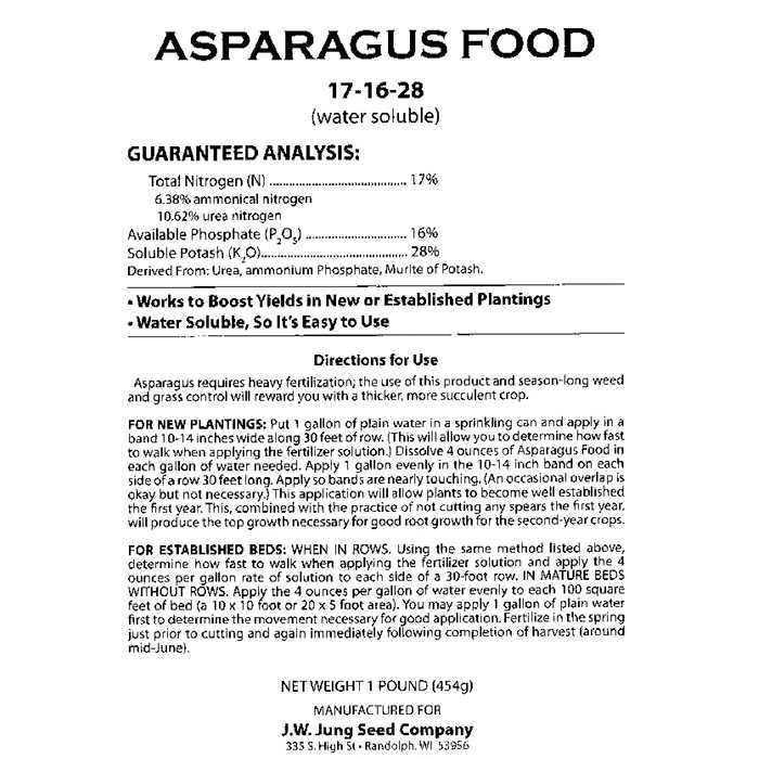 Jung Jump-Start Asparagus Food 17-16-28 1 Jung Jump-Start Asparagus Food 17-16-28